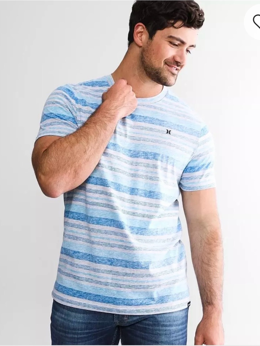 Hurley Bodhi Hard Up Blue and White Striped Short Sleeve Tee